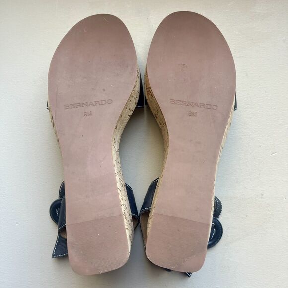 Bernardo Anthropologie Navy Blue Leather Cork Wedge Sandals Ankle Strap Women 9 - Picture 11 of 16